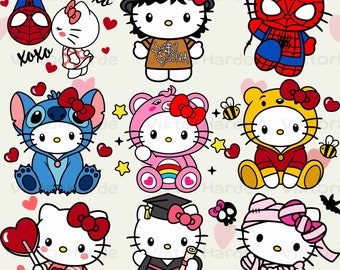 Kawaii Kitty and Friends Png Bundle, Kawaii Kitty and Superheroes Png, Kawaii Kitty Stitch Png, "Cute Kawaii Kitty Design, Cute Cat Png