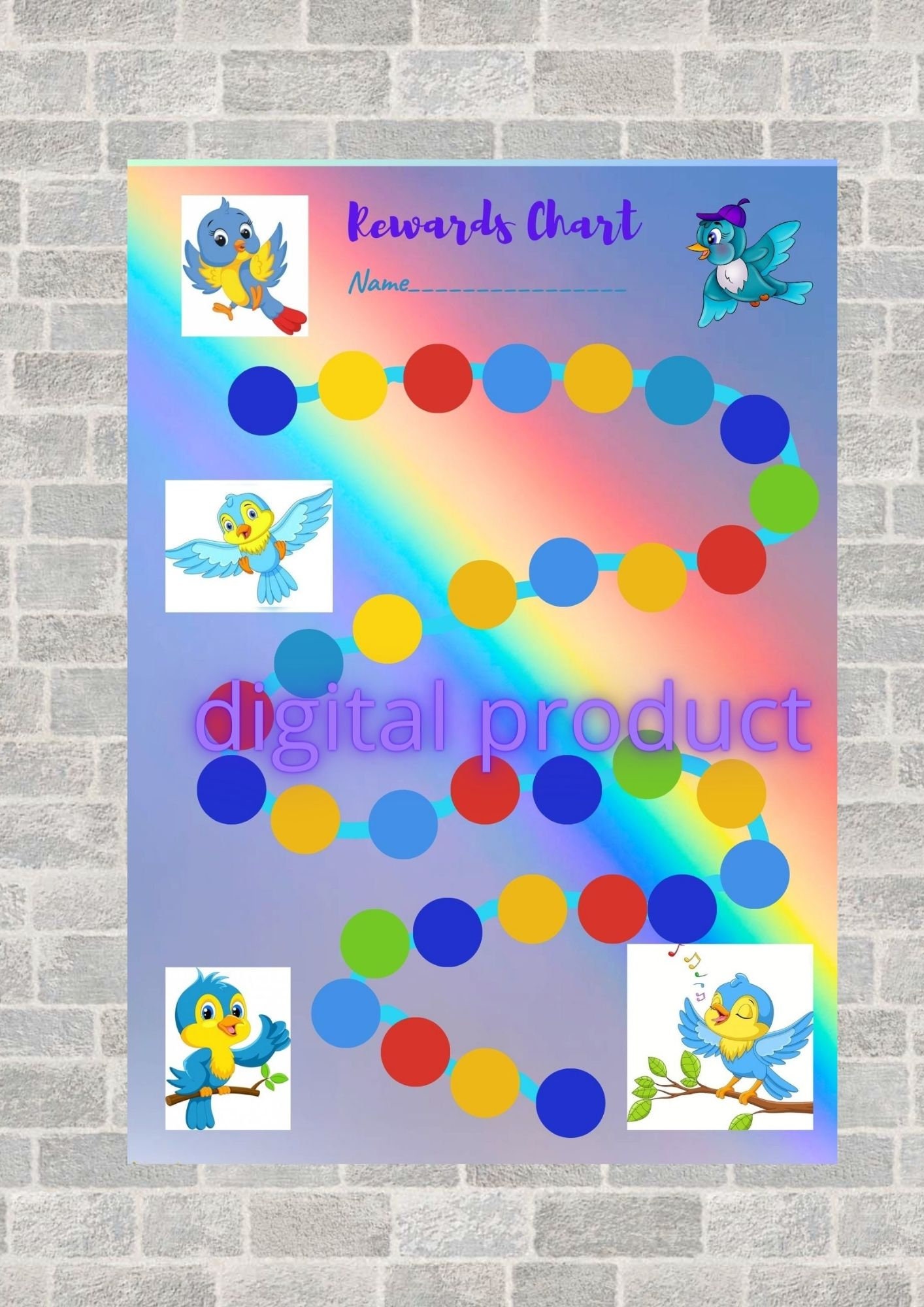 Birds Rainbow Reward Reward Chart Printable Behavior Chart Daily to Do ...