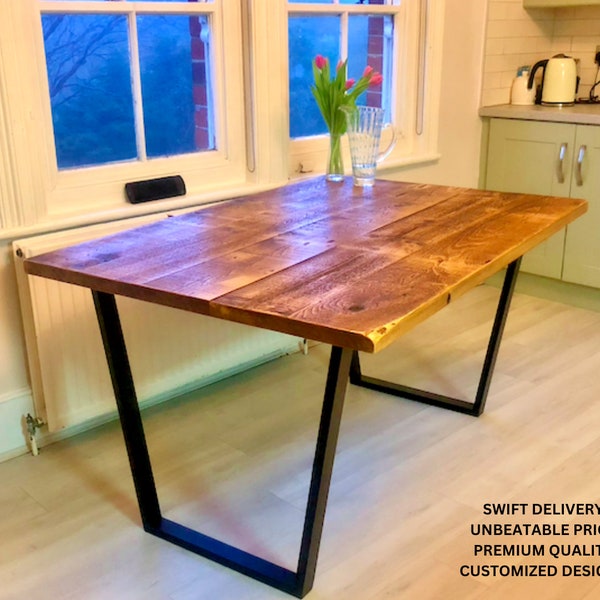 Calia Dining Table, Reclaimed, Industrial, Vintage, Extending, Live Edge, Table & Bench, Extendable Table, Steel