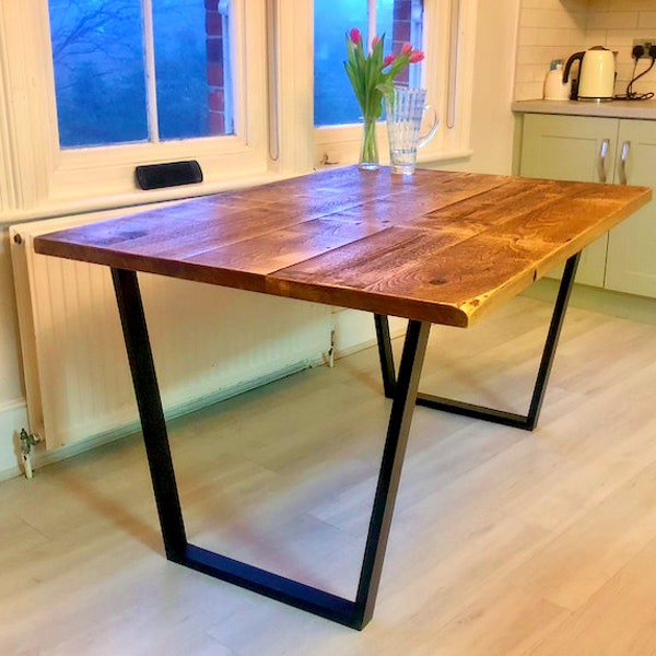 Calia Dining Table, Reclaimed, Industrial, Vintage, Extending, Live Edge, Table & Bench, Extendable Table, Steel