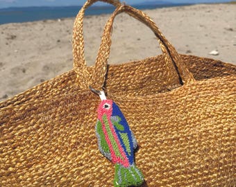 Tufted Sardine Bag Charm – Handmade Punch Needle Fish Keychain – Coastal Textile Art Accessory