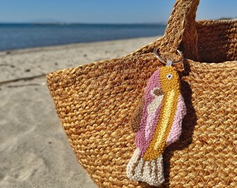 Handmade Punch tufted Sardine bag Charm – Pastel Fish Keychain, Coastal Spring Accessory