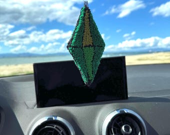 Tufted Plumbob Car Mirror Charm – Handmade Gamer Gift