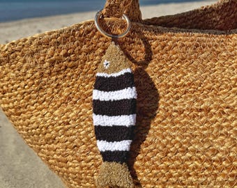 Handmade Punch Needle Sardine Keychain | Nautical Bag Charm