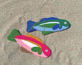 Handmade Sardine Punch Needle Wall Decor - Coastal Fish Wall Hanging - Fiber Art Animal Decor - Nautical Nursery Art - Sardine Fish Gift