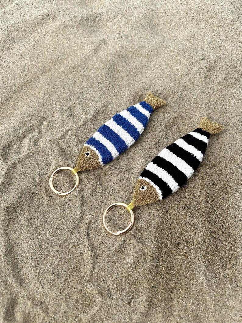 Fish Rope Keychain Handmade Punch Fish Keychain | Punch Needle Fish Bag Charm | Nautical ...