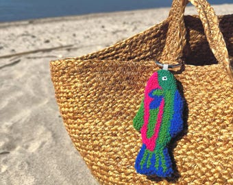 Handmade Sardine Bag Charm –  Punch Needle  whimsical dopamine Fish Keychain