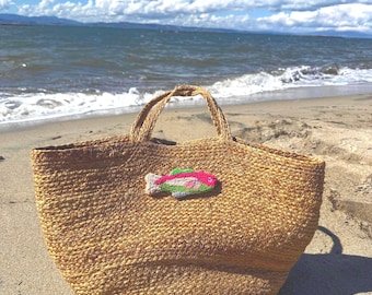 Tufted Sardine Brooch – Colorful Punch Needle Fish Pin – Handmade Ocean Bag Charm