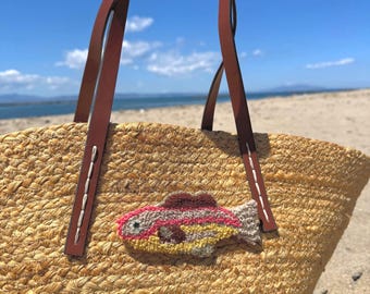 Tufted Sardine Brooch – Colorful Punch Needle Fish Pin – Handmade Ocean Bag Charm