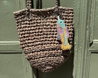 Tufted Sardine Bag Charm – Handmade Punch Needle Fish Keychain – Coastal Textile Art Accessory