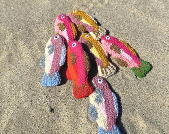Handmade Tufted Sardine Brooch – Handcrafted Punch Needle Fish Pin, Coastal Summer Accessory