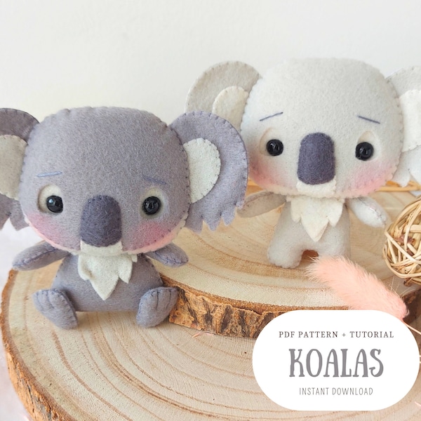 Felt Koalas - PDF Pattern (pdf sewing pattern, woodland animals, digital downloads pattern, ornaments patterns, koala ornament)