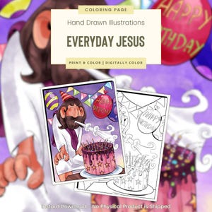 Birthday Cake Jesus, Printable Coloring Pages, Christian Coloring Pages, Fun Bible Lessons for Kids, Sunday School, Everyday Jesus (G133)