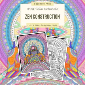 Bulldozer, Printable Coloring Pages for Adults and Kids, Activity Sheets, Big Trucks and Machines, STEM, Tools, Zen Construction (G118)