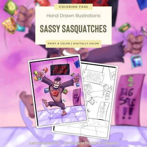 Deal of the Day Sasquatch, Printable Coloring Pages, Bigfoot Coloring Pages, Bigfoot Picture, Boredom Busters, Yeti, Sassy Sasquatches(G119)