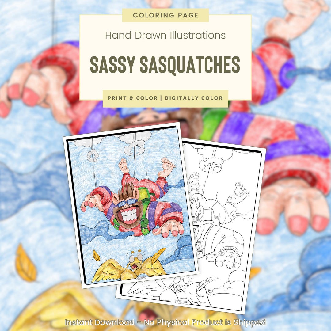 Sky Diving Sasquatch, Printable Coloring Pages, Bigfoot Coloring Pages, Bigfoot Pictures ...