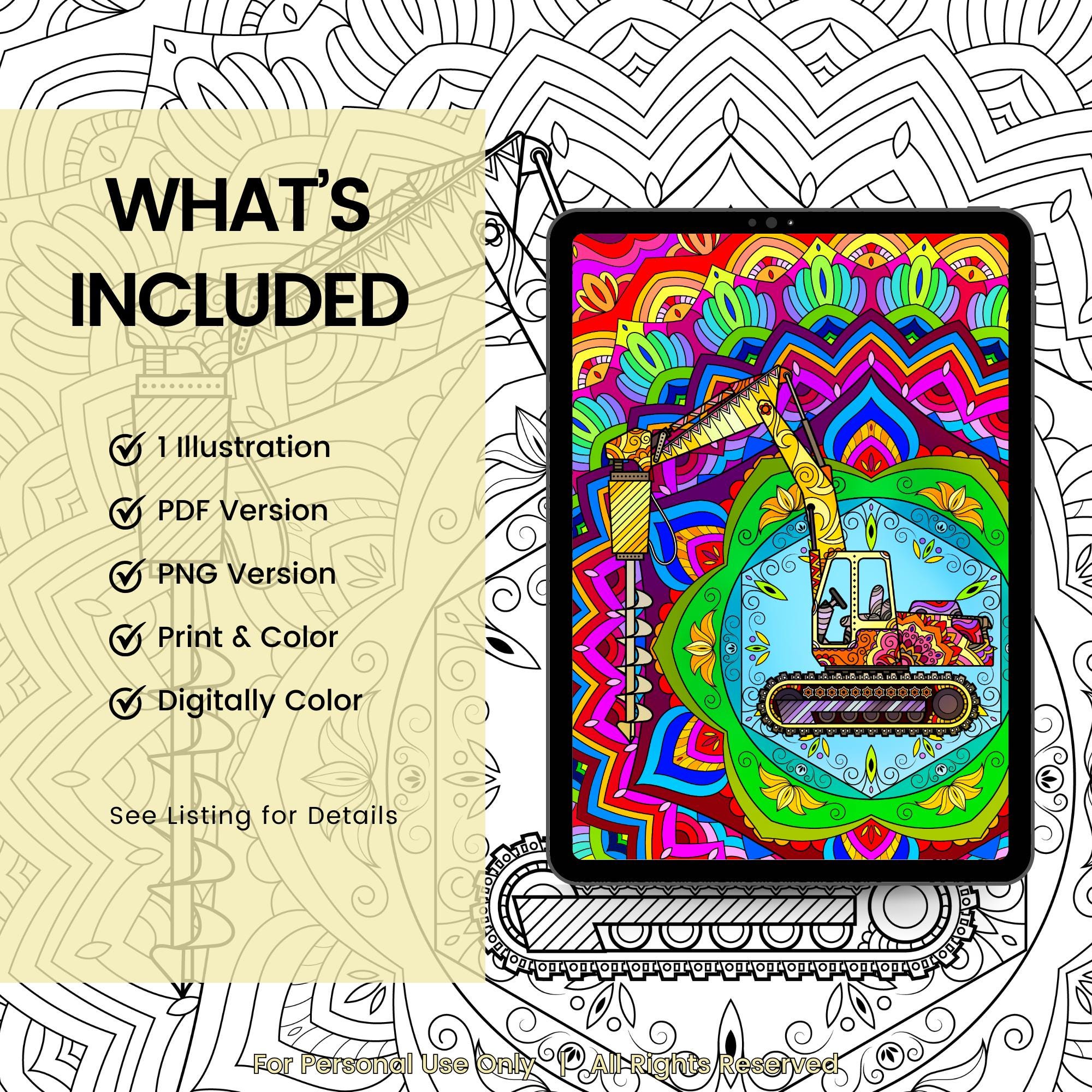 Drill Rig Colouring In Drill Rig, Excavator, Printable Coloring Pages for Adults and Kids ...