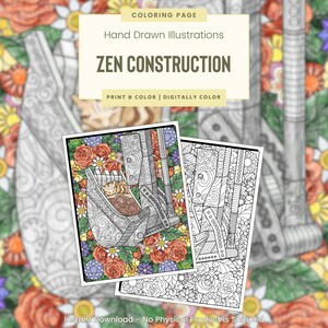 Excavator Buckets, Catnap, Printable Coloring Pages for Adults and Kids, Activity Sheets, Big Trucks and Machines, Zen Construction (G118)