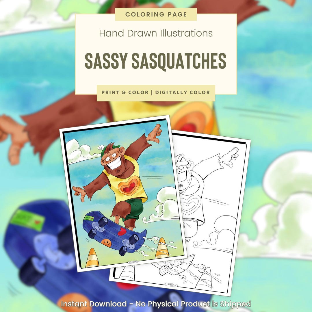 Skateboard Sasquatch, Printable Coloring Pages, Bigfoot Coloring Pages ...