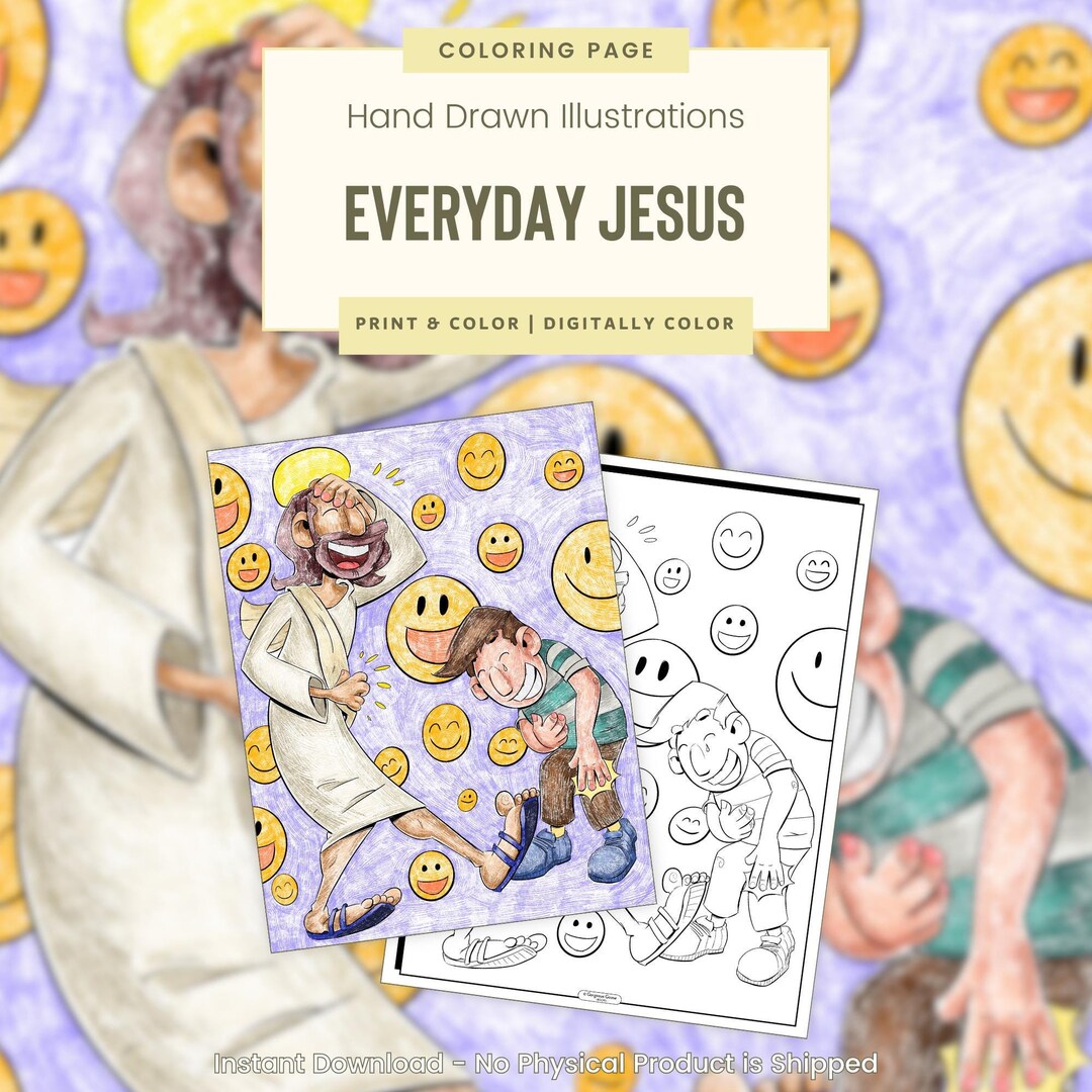 Everyday Jesus Digital Coloring Page Laughing With Jesus G133 - Etsy