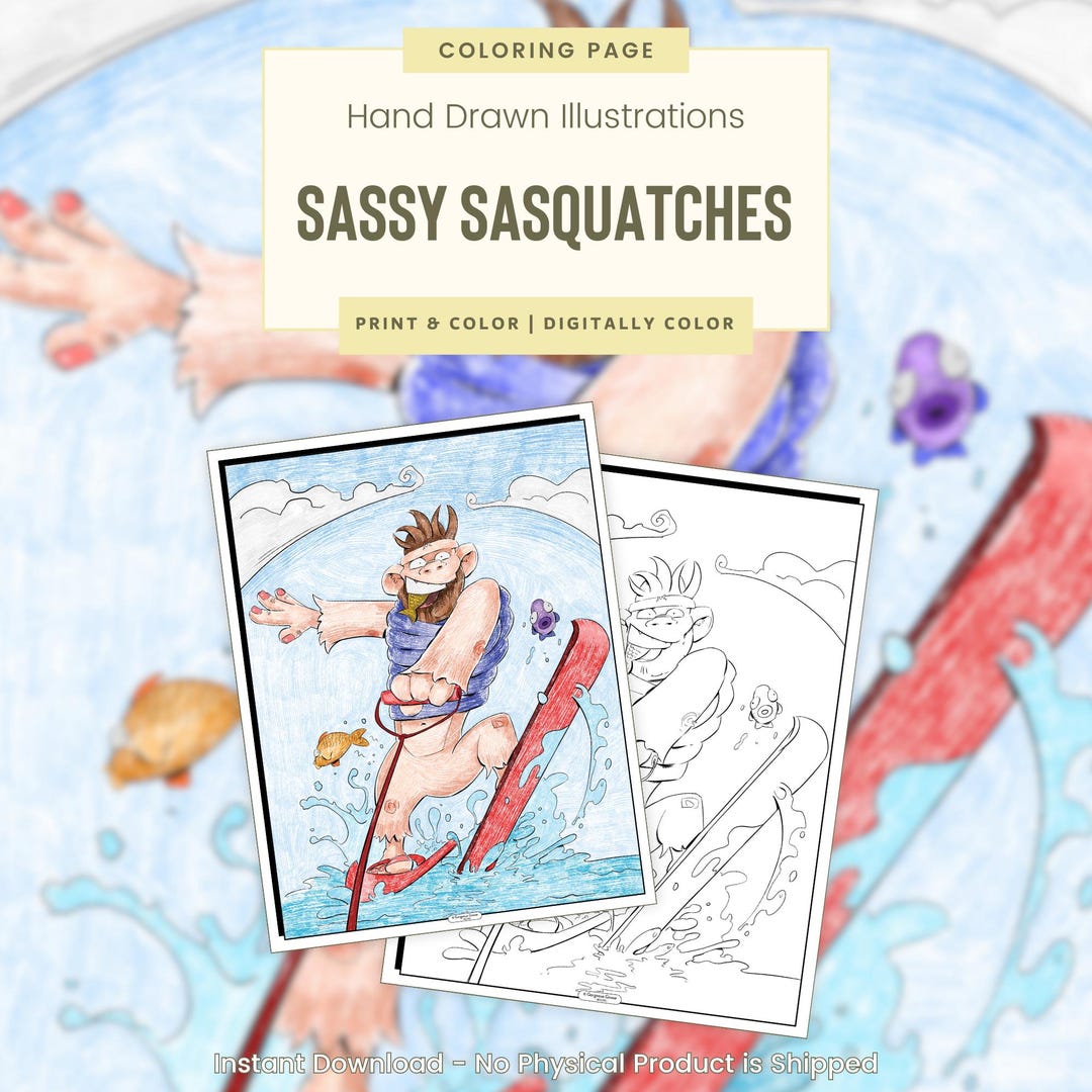 Water Skiing Sasquatch, Printable Coloring Pages, Bigfoot Coloring Pages, Bigfoot Pictures ...