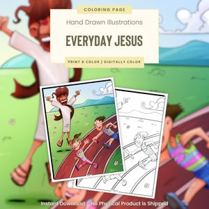 Relay Race Jesus, Printable Coloring Pages, Christian Coloring Pages, Jesus, Fun Bible Lessons for Kids, Sunday School, Everyday Jesus(G133)
