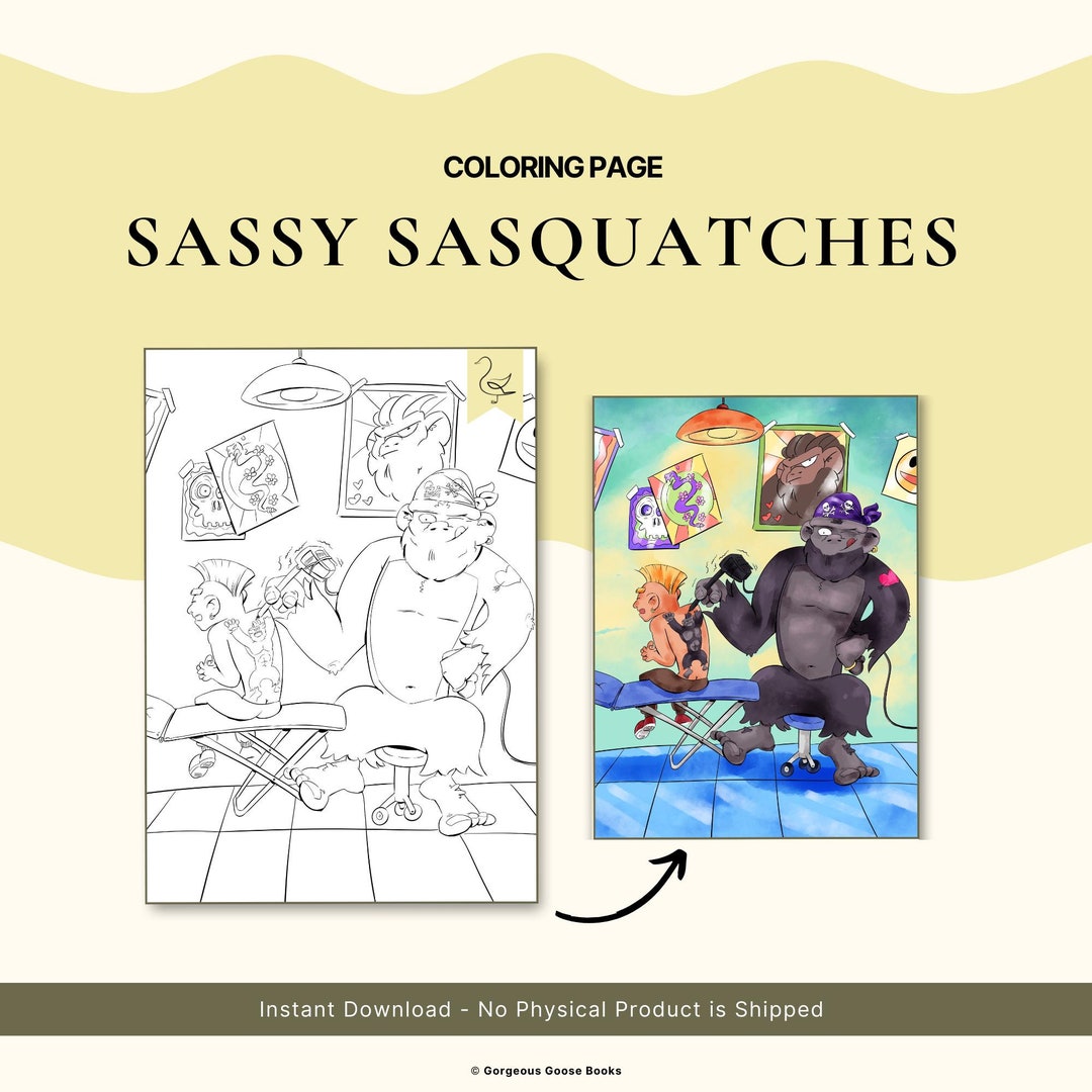 Sassy Sasquatches Digital Coloring Page Tattooing Sasquatch G119 - Etsy