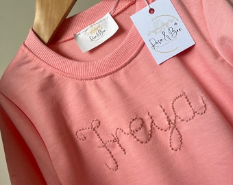 Sweater Name Design- Personalised hand embroidered name on a sweater jumper