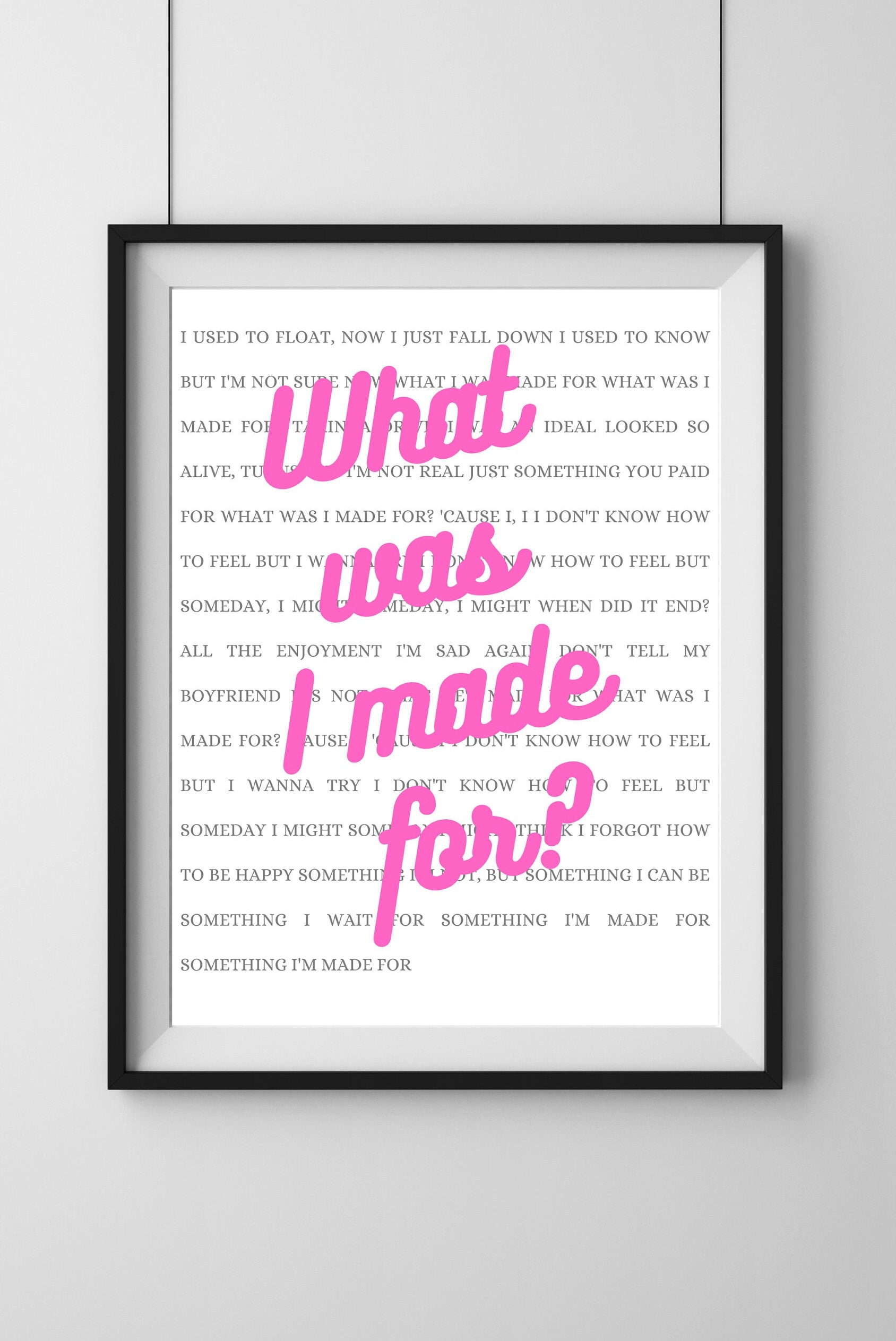 What Was I Made For Billie Eilish Barbie Movie Lyrics Poster - Etsy