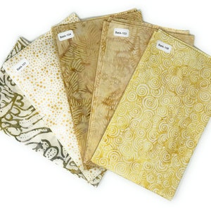 PattiPatch: Bali Batik Set BS-209 beige-gelb-erdfarben-zartgrüner Mix - 5 Fat-Quarter Patchwork Quilt - Stoffpaket zum Nähen DIY je FQ (5,-)