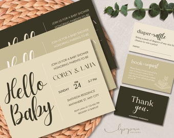 Minimalist baby shower invite template beige gender neutral baby shower invitation digital boho baby announcement