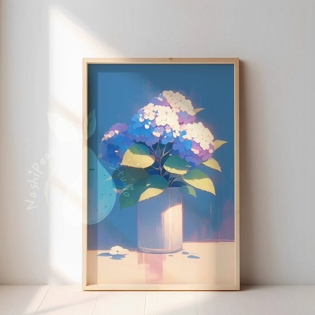 Vintage Blue Hydrangea | Floral Oil Painting Illustration | Botanical ...