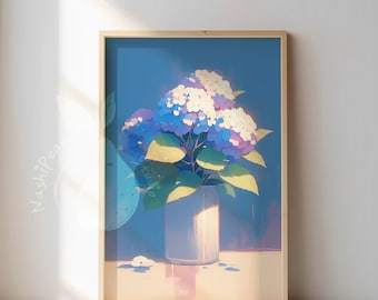 Vintage Blue Hydrangea | Floral Oil Painting Illustration | Botanical Fine Art Posters | Elegant Home Decor | Premium Matte Poster Wall Art