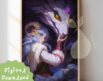 Spirit Blossom Kindred | LOL Inspired Aesthetic Wall Art | Digital Download Poster | Lamb and Wolf Splash Art Fanart | Gamer Gift Room Decor