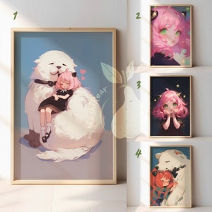Anya et Bond | Illustration de fan d'Anya | Ensemble d'affiches esthétiques d'anime espion | Ensemble de décoration d'intérieur manga kawaii | Art mural poster mat premium