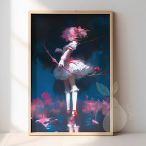 Madoka | Magical Girl Anime Illustration | Dark Manga ästhetik Poster Set | Magica Wohndekor Set | Premium Matte Poster Wandkunst