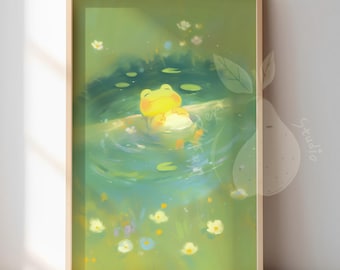 Grenouille en paix | Art de la grenouille endormie Chill | Décoration d'intérieur confortable grenouille pour les amateurs de grenouille | Posters d'animaux de dessin animé kawaii | Impression d'art esthétique mignonne
