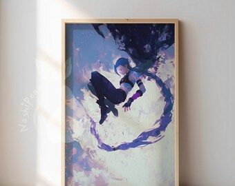 Jinx Freefall / Poster opaco acquerello con texture premium / Arte murale estetica ispirata a LOL / Stampe di pittura minimalista
