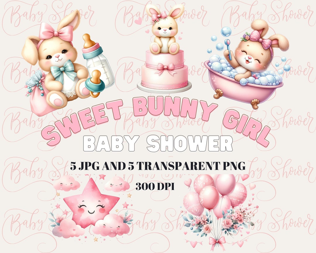 Baby Shower Graphics Rabbit Sweet Bunny Clipart, Girl Baby Shower, Pink Theme (digital Download) - Etsy