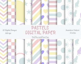 Pastel Pattern Digital Paper Pack, Scrapbook Backgrounds (Digital Download)