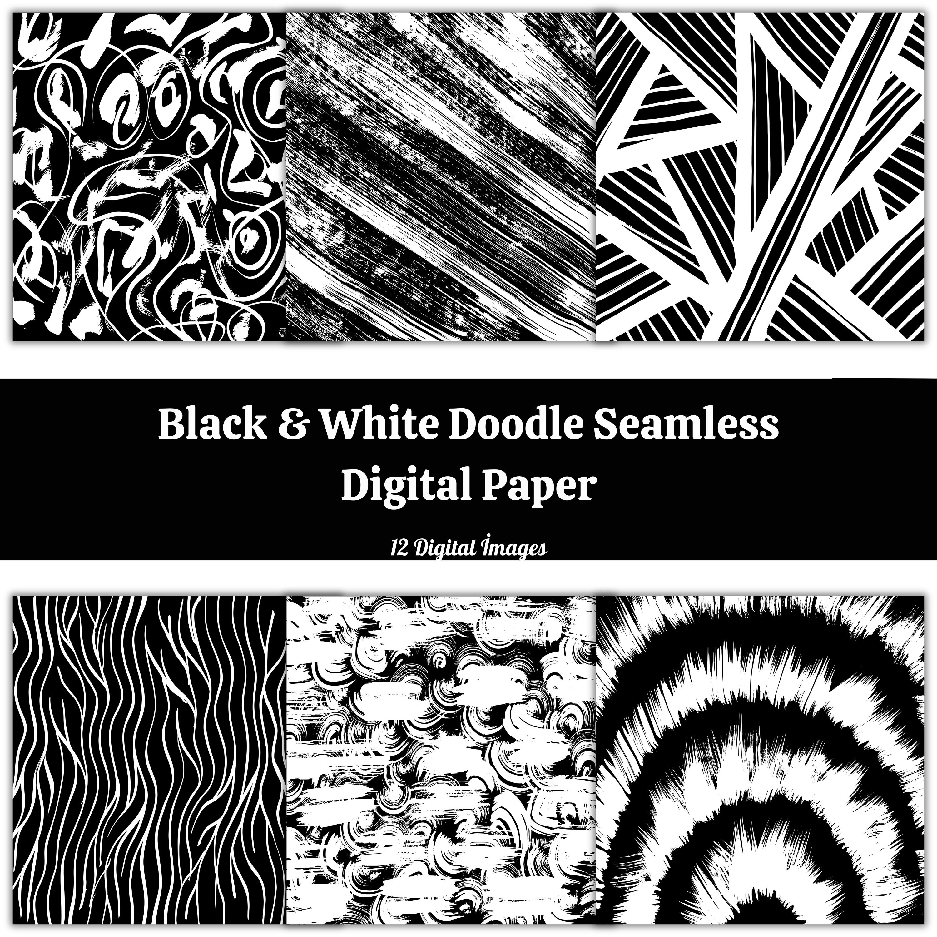 Black & White Doodle Digital Paper Pack, Seamless Patterns (digital ...