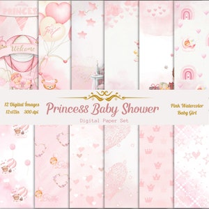 Principessa Bambina, Carta Digitale, Baby Shower, Bambina Rosa, Sfondi Acquerello, Carta Scrapbook, Download Digitale