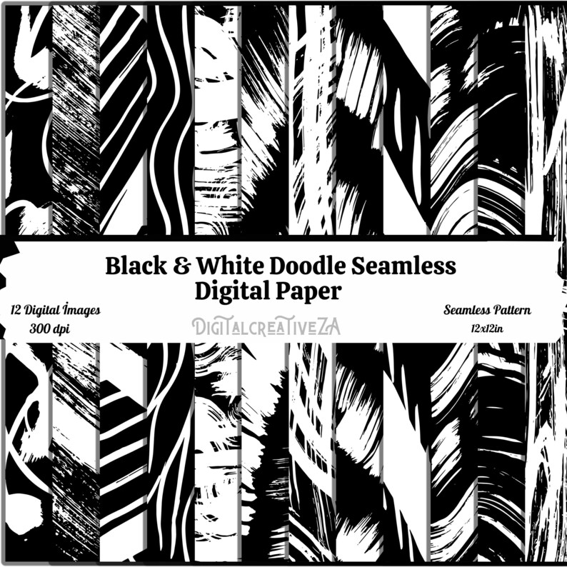 Black & White Doodle Digital Paper Pack, Seamless Patterns (digital ...