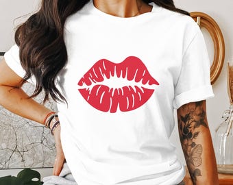 Red Lips Print T-Shirt, Fashion Statement Tee