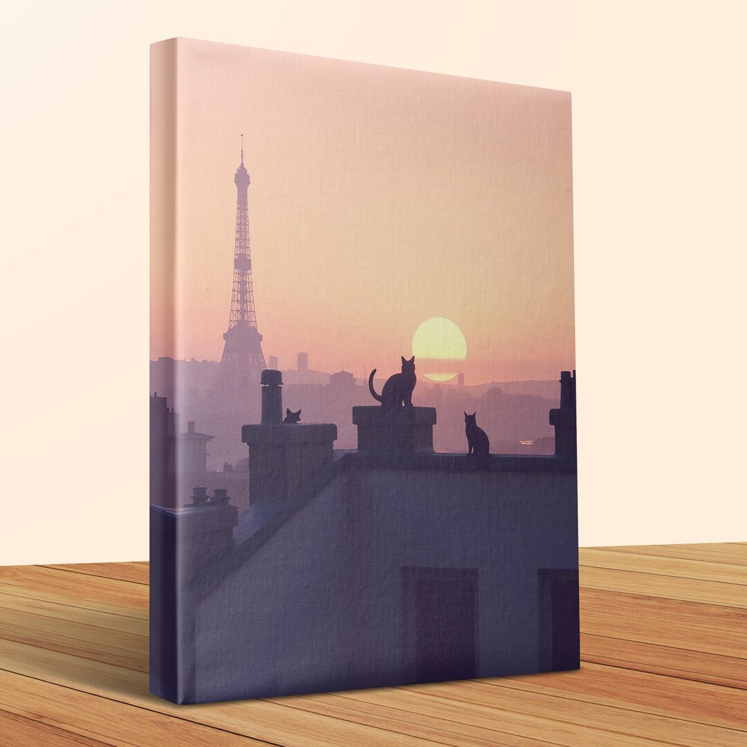 Cats in Paris Wall Art, Eiffel Tower Sunset, Feline Fine Art, Parisian ...