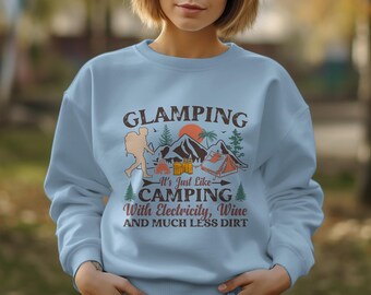 Sudadera glamping: frase divertida sobre camping, sudadera de aventura al aire libre