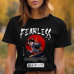 Onverschrokken Bojji The Warrior T-shirt, Japanse Samurai Dog Graphic Tee, Unisex Anime Dog Shirt, Unieke Illustratie Tee