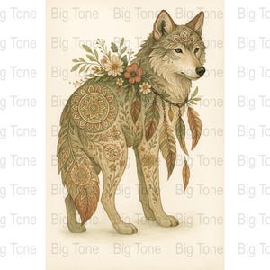 Floral Wolf Print: Watercolor Bohemian Animal Art (Digital Download