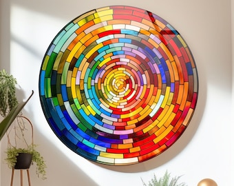 Rainbow Mosaic Glass Wall Art: Modern Abstract Glass Print Panel