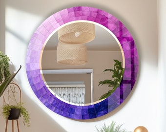 Tempered Glass Mirror Gift-Purple Round Wall Mirror for Bathroom-Circle Mirror Wall Decor for Bedroom-Circle Bathroom Mirror for Vanities